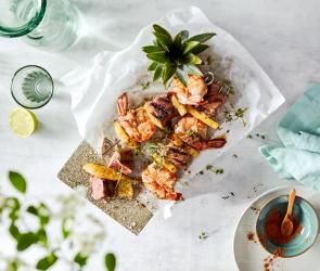 Surf-and-Turf-Grillspieße mit Sous-vide Rumpsteak