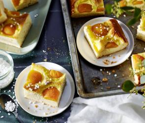 Aprikosen Puddingkuchen vom Blech