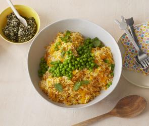 Kürbisreis mit Erbsen und Kürbiskernen-Gremolata