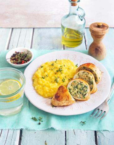 Gefüllte Tintenfische mit Safranrisotto