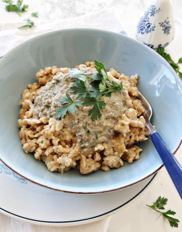 Vollkornspätzle mit Pilzrahmsauce
