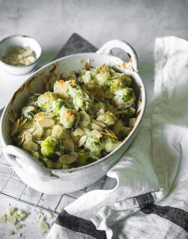 Rosenkohlauflauf mit Speck