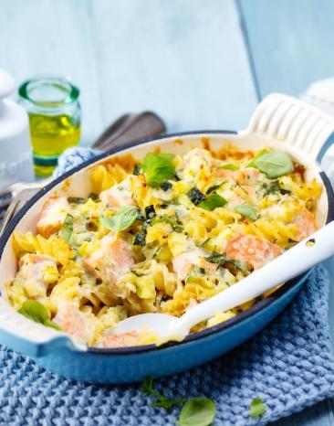 Nudel-Lachs-Gratin mit Basilikum Nudel-Lachs-Gratin mit Basilikum