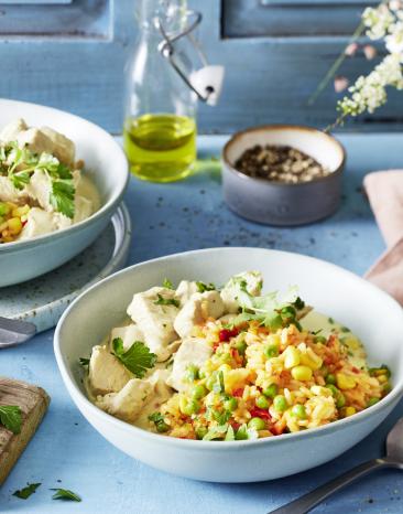 Putengeschnetzeltes mit Konfetti-Reis Putengeschnetzeltes mit Konfetti-Reis