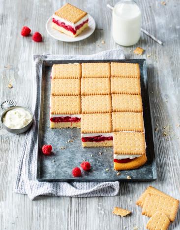 Butterkekskuchen mit Himbeeren