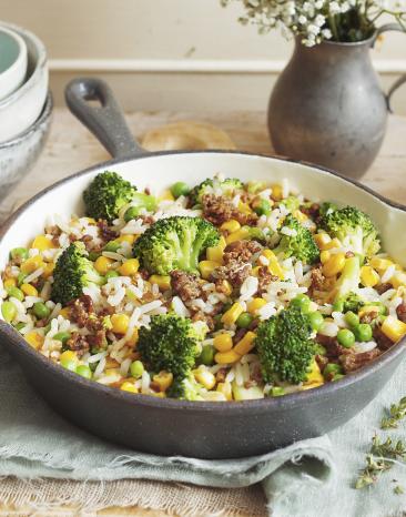 Hackfleischtopf mit Brokkoli und Reis