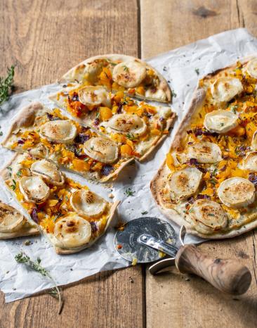 Flammkuchen mit Kürbis.