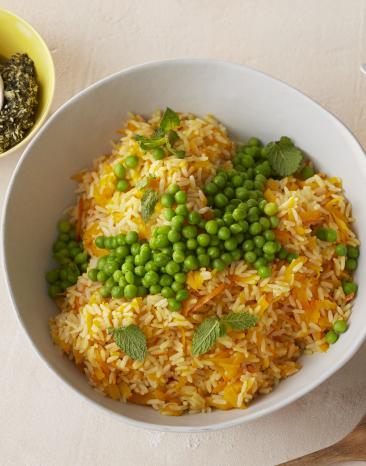 Kürbisreis mit Erbsen und Kürbiskernen-Gremolata