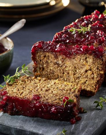 Linsen-Pilz-Braten mit schneller Preiselbeer-Glasur