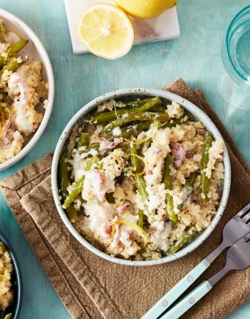 Cremiger One-Pot Bulgur mit Bohnen und Speck.