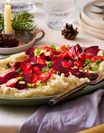 Selleriepüree mit Honig-Gemüse.