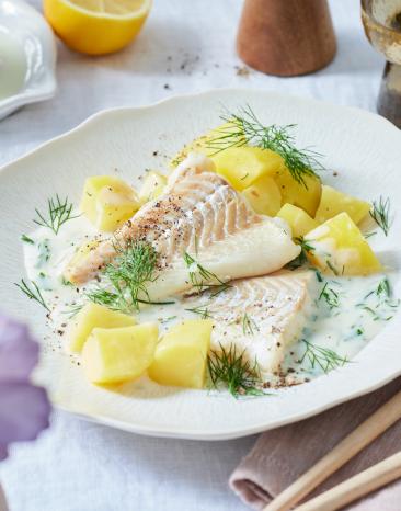 Kabeljau mit Kartoffeln und Kräutersauce