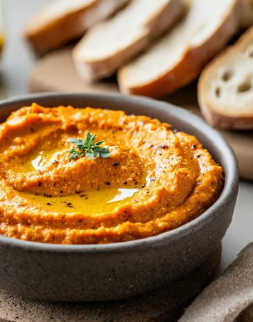 Karotten-Tomaten-Aufstrich in einer Schüssel