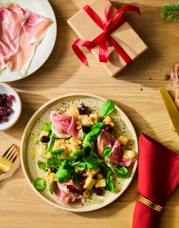 Sellerie in Nussbutter mit Parmaschinken und Cranberries