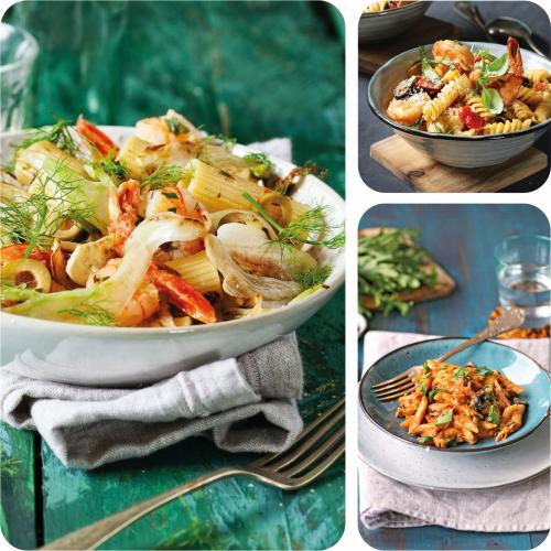 Drei schnelle Pastagerichte in einer Kachelgrafik