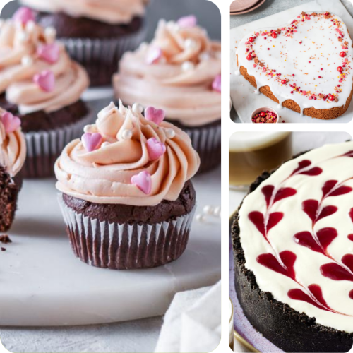 Cupcake, Herzkuchen und Herz-Cheesecake